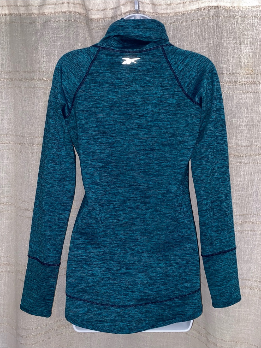 Reebok Space Dye Cowl Neck Pullover Sweatshirt Thumbholes Teal Blue Womens M - Picture 7 of 8